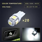 Tlily - 40Pcs Super Blanc T10 Wedge 5-SMD 5050 Ampoules led W5W 2825158192168194