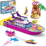 HOGOKIDS Kit de bateau avec lumière LED - Jouet de construction flottant avec scooter d'eau de plage dauphin - Cadeau pour enfants, filles et garçons de 6 à 12 ans (501 pièces)