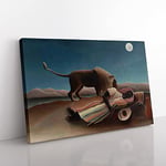 The Sleeping Gypsy By Henri Rousseau Classic Painting Canvas Wall Art Print Ready to Hang, Framed Picture for Living Room Bedroom Home Office Décor, 50x35 cm (20x14 Inch)