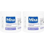 Mixa Intensif Peaux Sèches - Crème Panthénol Confort - Anti-Démangeaisons - Peaux Très Sèches et Réactives - Visage, Corps, Mains - Bébé, Enfant, Adulte Hypoallergénique - Sans Parfum - 400ml x2