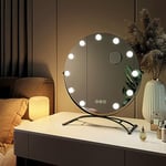 EMKE Miroir de Maquillage Hollywood Rond Diamètre 50cm, Cadre Noir, Miroir grossissant 7X avec 11 Ampoules LED, Interrupteur Tactile, Rotation 360°, Lumière 3000K/4000K/6500K