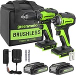 Greenworks GD24DD35K2 Perceuse et Visseuse à Percussion GD24ID200 PLUS 2 Batteries 24V 2Ah et Chargeur, Perceuse-visseuse sans fil, Exclusivité Amazon