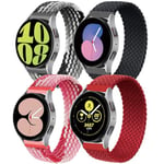 4 Pack Bracelet en nylon tressé pour Samsung Galaxy Watch 7/6/5/4/5 Pro 40/42/44/46/45/43/47mm Strap 20mm Braided Solo Loop Bracelet tissu en nylon élastique Band (Noir/Chocolat/Rouge/Fraise,M)