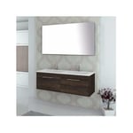 Ducha - Meuble de salle de bain suspendu enif avec miroir et lavabo double vasque - 120 cm - chêne évasion