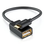 deleyCON 0,1m USB 2.0 OTG Câble D'Adaptateur Nylon + Connecteurs Métalliques Micro USB sur USB Câble de Données Connecte Smartphone & Tablette avec Clé USB - Noir