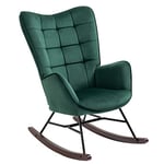 MEUBLE COSY Fauteuil à Bascule Allaitement Rétro Chaise Loisir et Repos en Velours avec Pieds en E' Bois Métal pour Salon, Chambre, Massif, Vert, 66x84x97cm