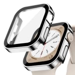 Glas+ cover För Apple Watch case serie 8 7 6 5 4 se 44mm 45mm 41mm 40mm PC Vattentät skärmskydd apple watch Tillbehör Silver 15 Series 654 SE 40MM