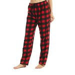 YUSHOW Lot de 1 Bas de Pyjama Femme à Carreaux en polaire Automne/Hiver Souple Pantalon de Pyjama Confortable Lounge Décontracté, Rouge Noir À Carreaux, M