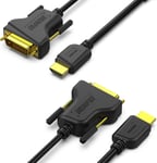 Lot de 2 câbles HDMI vers DVI bidirectionnels DVI-D 24+1 mâle vers HDMI mâle Haute Vitesse Compatible avec Raspberry Pi, Roku, Xbox One, PS4 PS3