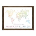 Artery8 World Travel Landmark Line Map Oh The Places You Will Go! Rainbow White Artwork Framed Wall Art Print 18X24 Inch