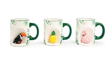 Excelsa Tropical Lot de 6 Tasses Mug, Céramique, Blanc avec décorations