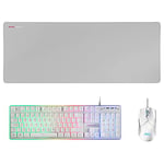 Mars Gaming MCPXWPT, Combo Clavier H-Mech FRGB, Souris Ultralégère 10000DPI et Tapis de Souris XXL, Blanc, Langue Portugaise