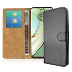 Leather Wallet Flip Cover Case for Motorola Moto Edge 40 (Black) Black