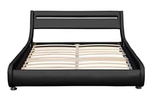 Lit ava pour Matelas 140x200 - Sommier + Tête de Lit eclairage LED Incurve Couleur Noir + Pieds en 5 cm pour Matelas - 13 Lattes