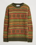 Harley Of Scotland Supersoft Lambswool Fairisle Crewneck Green