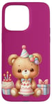 Coque pour iPhone 15 Pro Max Birthday Wishes Ours en peluche marron pour fille ou garçon