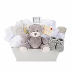 Unisex Baby Gift Set – Grey Hamper with Fleece Wrap, Hooded Towel, Baby Clothes