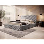 Christiana - lit coffre - 140x200 - sommier inclus - en velours - gris clair