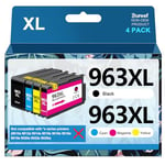 Gureef 963XL Ink Cartridges Multipack for HP 963 for HP 963XL Ink Cartridges Compatible with HP Officejet Pro 9010 9012 9013 9014 9015 9016 9018 9019 9020 9022 9025 (Black Cyan Magenta Yellow)