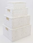 Paper Rope Oblong Storage Baskets Boxes Hampers with Lids Set of 4 (White) HE48