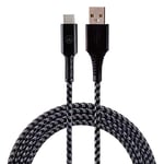 Eco Survivor USB Type C Cable, USB-A to USB-C Black Nylon Braided Fast Charging Cable, 8ft, For iPhone 15/Pro/Max, iPad Air/Pro, MacBook, Samsung Galaxy S23/S22/Ultra, Google Pixel, 44851