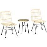 Ensemble bistro de jardin 2 places 3 pièces style exotique 2 chaises + table basse ronde métal époxy noir résine tressée beige - Beige