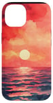 Coque pour iPhone 14 Housse de téléphone motif aquarelle géométrique plage et océan coucher de soleil rouge