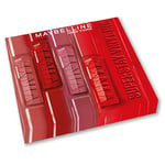 Maybelline New York - Coffret 4 Rouges à Lèvres Liquides - Effet Vinyl Brillant - Longue Tenue - SuperStay Vinyl Ink - Teintes : Red Hot (25), Coy (20), Peachy (15), Wicked (50)