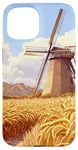 iPhone 15 Wheat Fields With Windmills Landscape Vintage Graphic Case