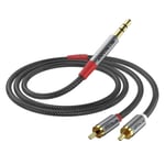 Câble RCA Jack,[2M] 3.5mm vers 2RCA Mâle Audio Stéréo,Ligne de Poisson Tissé Adaptateur RCA, Pour Smartphone, PC, Autoradio, Home Cinéma, Amplificateur, Chaîne HiFi,TV