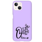 Coque violet Iphone 14 avec votre prenom 13 papillon et fleur