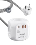 LENCENT Cube rallonge multiprise Amélioré PD 20W 2M avec 4 Prises AC, 3 USB et 1 Type C Multiprise USB Rallonge électrique avec Interrupteur pour Maison, Cuisine, Bureau, Tressé Cable