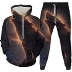 Unisexe 3D Imprimé Sweat À Capuche+Pantalon De Sport,Sweat À Capuche pour Homme Tops Pantalons De Jogging Howling Wolf Print Casual Sweatshirt Chaud Cordon De Serrage Poche Pull Survêtement Ense