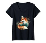 Womens Fox Art V-Neck T-Shirt