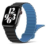 Tasikar Compatible avec Bracelet Apple Watch 42mm (Séries 10) 41mm 40mm 38mm, Band de Boucle Magnétique Silicone Fin [Portable Double Face] pour iWatch SE Séries 10 9 8 7 6 5 4 3 2 1, Noir Bleu