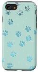 Coque pour iPhone SE (2020) / 7 / 8 Motif pattes de chien gris bleu clair, sur un vert menthe