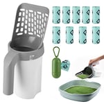 Cat Litter Scoop, MYPIN Upgraded Cat Poop Scoop with Holder Litter Tray Scoop with Bag and Waste Can Cat Litter Scooper with Extra 135pcs Waste Bags, Large Capacity Portable Litter Shovel(Grey)