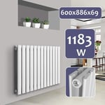 Helloshop26 - Radiateur chauffage centrale pour salle de bain salon cuisine couloir chambre à coucher panneau double 60 x 88,6 cm blanc