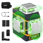 CIGMAN CM-801 Niveau laser vert 3x360 degrés, 2 piles rechargeables amovibles, niveau de luminosité réglable, laser de construction avec télécommande, support magnétique relevable, sac de rangement