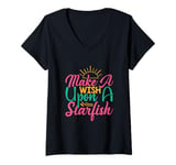 Womens Funny Summer Beach Life Make a Wish Upon a Starfish V-Neck T-Shirt