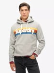 Superdry Retro Stripe Logo Hoodie, Grey Marl/Multi