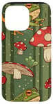 Coque pour iPhone 14 Pro Max Vert Pop Art rayé mignon Cottagecore Grenouille et champignon