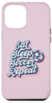 Coque pour iPhone 12 Pro Max Ballon de sport pour hommes, femmes, garçons et filles avec inscription « Eat Sleep Soccer Repeat »