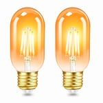 Lot de 2 Vintage Edison Ampoule E27 LED 4W, Verre Ambré, Blanc Chaud 2200K, Équivalent 40W Incandescence, 400LM, AC 220V, Non Dimmable, T45 Filament Rétro Lampe, Décorative pour Maison, Bars, Café