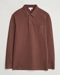 Sunspel Long Sleeve Riviera Polo Shirt Cocoa Brown