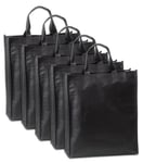 IPEA Sacs de Course Shopper en TNT - 5 pièces - Tote Bag - Dimensions 42 x 37 cm - Sac en Tissu non Tissé réutilisable pour le shopping et les loisirs - Sacs noirs en TNT - Lot de 5 - Noir,