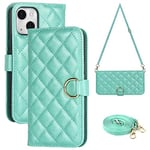 Ｈａｖａｙａ Coque pour iPhone 13 Mini avec Cordon Étui iPhone 13 Mini avec Porte Carte Portefeuille Étui à Rabat et Folio avec Cordon pour Femmes - Vert