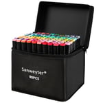 Sanweyter 80+3 Couleurs feutre à Alcool Set, Marker à Feutres Coloriage Adulte Double Pointe 2S Séchage Rapide Marqueur Alcool avec Pochette de Transport Pour Peinture Griffonnages Animation