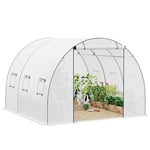 WOLTU Serre de Jardin, Serre de Jardin Tunnel en Tube d’Acier Galvanisé et PE 140g/㎡, 6 Fenêtres Latérales, 1 Porte Zippée Enrouleur, 300x300x200 cm, Blanc