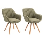 MEUBLE COSY Lot de 2 Chaise Salle à Manger Scandinave Fauteuil Coiffeuse Siège Pivotant avec Accoudoirs pour Chambre Salon Cuisine Bureau, Rembourré en Tissu Pieds en Bois Massif, Vert, 60x58x83cm